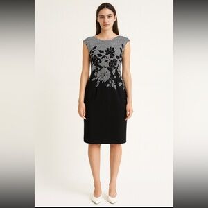 Connected Apparel Black and White Floral Midi Dress